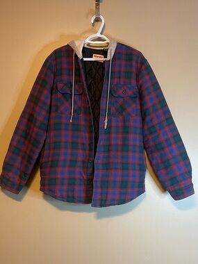 Wrangler Authentics Hooded Quilt-Lined Plaid Flannel Shirt Jacket